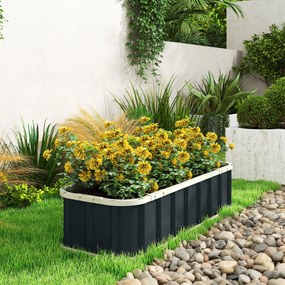 Outsunny Pat Ridicat de Grădină pentru Exterior cu Bază Deschisă, Mănuși, Margini Pliate, Ghiveci în Oțel Galvanizat pentru Plante, Flori, Legume Balcon Grădină, 136x52x31 cm, Gri Închis | Aosom Romania