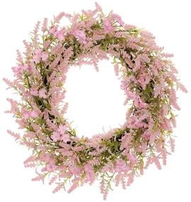 Ghirlanda din flori artificiale mici, diametru 50cm, roz, 50 x 50 x 10 cm