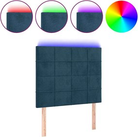 vidaXL Tăblie de pat cu LED, albastru închis, 100x5x118/128cm, catifea