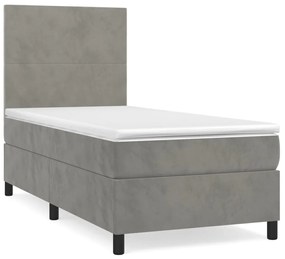 3142875 vidaXL Pat box spring cu saltea, gri deschis, 90x190 cm, catifea