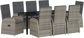 vidaXL Set de masă pentru grădină cu pernă 9 pcs Gri poliratan