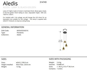 Lustra cu 3 pendule LED design modern Aledis negru/ auriu