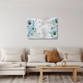Tablou pe sticlă - 3D Flori albastre (70x50 cm)