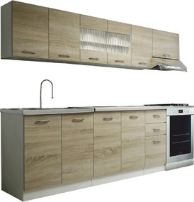 Set bucatarie PROMO, stejar sonoma/alb, PAL melaminat, 260 cm