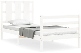 3194102 vidaXL Cadru de pat cu tăblie, alb, 90x200 cm, lemn masiv