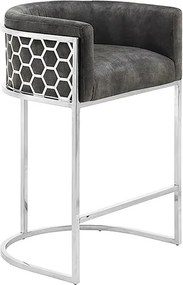 Scaun de bar ELEGANCE catifea gri, otel inoxidabil argintiu