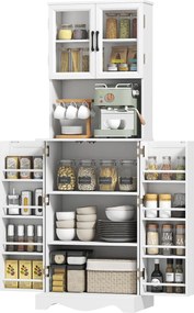 HOMCOM Bufet înalt bucătărie dulap de bucătărie 4 uși 8 suporturi condimente blat raft reglabil 60x39,5x179,6cm alb | Aosom Romania