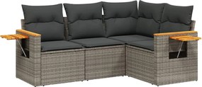 vidaXL Set canapea de grădină cu perne, 4 piese, gri, poliratan