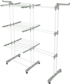 Uscător de rufe Kinghoff KH 2044, 30 m, până la 30 kg, 3 niveluri, roți, oțel, alb/gri