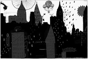 Tablou - Oraș cu inscripții și modele (90x60 cm)