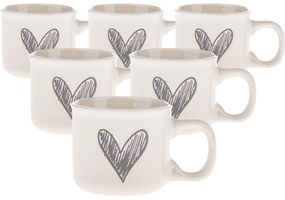 Set de 6 căni ceramice Inimioară II, 90 ml, gri