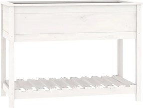 vidaXL Jardinieră cu raft, alb, 111,5x54x81 cm, lemn masiv de pin