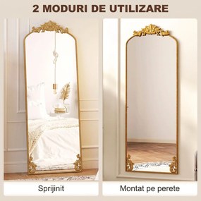 HOMCOM Oglindă Mare 180 x 75 cm, de Agățat sau Sprijinit, Auriu Vintage | Aosom Romania