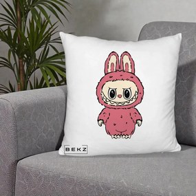 Perna Personalizata Labubu Roz Solo, 40x40 cm, Alb Pufos, Husa Detasabila, Perna Inclusa, BEKZ®