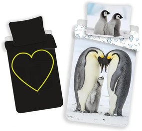 Animale Set lenjerie de pat cu pinguin care luminează în întuneric 140x200cm, 70x90 cm