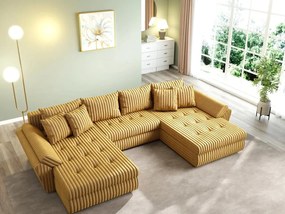 Colțar extensibil dumonde cu ladă de depozitare si sezut confortabil din spuma high-density, Loana U Ambience Mustar 355x185 cm