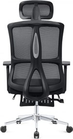RESIGILAT- Scaun ergonomic, spatar Mesh, sezut textil, tetiera reglabila inaltime, suport picioare, baza metalica, inaltime reglabila, Negru