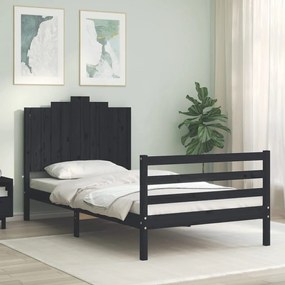 3194175 vidaXL Cadru de pat cu tăblie, negru, 100x200 cm, lemn masiv