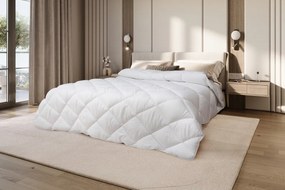 Pilota matlasata Alcam, 200x220 cm, microfibra alba, umplutura fibra siliconica, 400g/mp, nivel de caldura mare