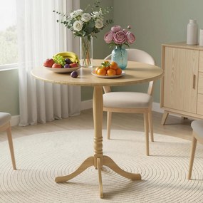 HOMCOM Masă rotundă pentru 4 persoane Ø 80 cm, masă de bucătărie, picior din oțel, stil modern, lemn natural | Aosom Romania