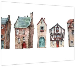 Tablou pe sticlă - Case în acuarelă (70x50 cm)