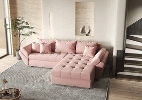 Colțar extensibil dumonde cu ladă de depozitare si sezut confortabil din spuma high-density, Loana Royal Pink II 270x185 cm