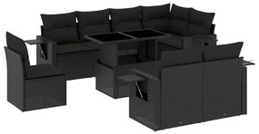 3268035 vidaXL Set mobilier de grădină cu perne, 9 piese, negru, poliratan