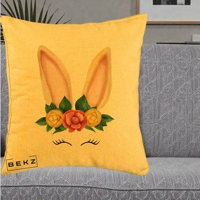 Perna Decorativa Iepuras Flori Urechi Pastelui, 40x40 cm, Galben, Husa Detasabila, Perna Inclusa, BEKZ®