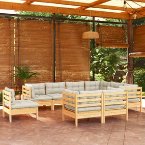 3096767 vidaXL Set mobilier grădină cu perne crem, 9 piese, lemn masiv de pin