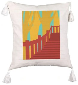 Perna Decorativa cu Franjuri, Model Bridge Art, 45x45 cm, Ecru, Cu fermoar
