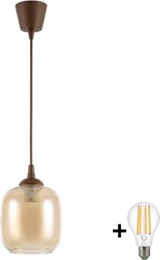 Brilagi - Candelabru LED suspendat pe cablu R GLASS 1xE27/60W/230V Ø 14 cm maro/maro fumuriu