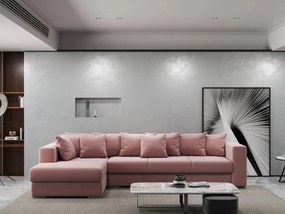 Colțar extensibil dumonde cu ladă de depozitare si sezut confortabil din spuma high-density, Gloria Royal Pink 320x183 cm