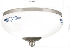 Plafoniera clasica Landhaus 21cm crom satin/ sticla opal decor albastru