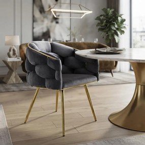 Scaun living gri din catifea cu picioare aurii metalice BUC 251