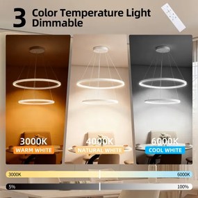 Brilagi - Lustră LED PORTOFINO, dimabilă, suspendată pe cablu, 98 W, 230 V, Ø 80 cm, albă + telecomandă