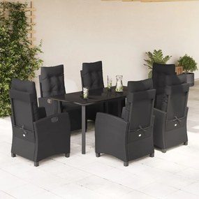 3212971 vidaXL Set mobilier de grădină cu perne, 7 piese, negru, poliratan