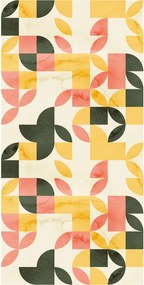 Tapet - Model geometric retro în verde-galben