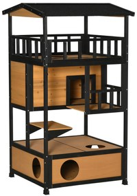 PawHut Casa de pisici, casă de pisici pentru exterior, rezistentă la vreme, 75,5 cm x 75 cm x 137 cm, Galben | Aosom Romania