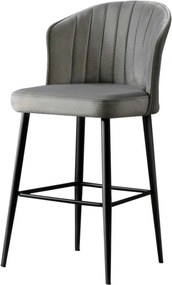 Set 4 scaune bar RUBI, gri/negru, stofa catifelata/metal, 52x42x97 cm