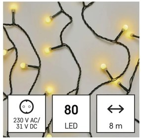 Ghirlandă LED de Crăciun cu 80 LED, 230 V, 8 funcții, 13 m, IP44, alb cald