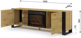 Masă TV cu șemineu Montana (Stejar artisan + Negru). 1124958