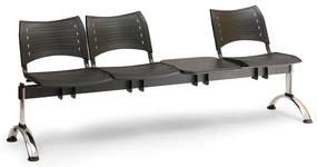 Bancă plastic VISIO, 3 locuri + masă - picioare cromate, negru