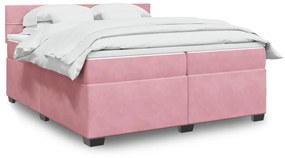 3288707 vidaXL Pat box spring cu saltea, roz, 200x200 cm, catifea