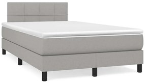 vidaXL Pat cu arcuri, saltea și LED, gri deschis, 120x190 cm, textil