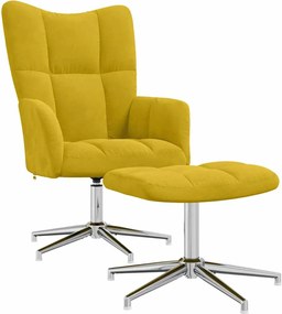 vidaXL Scaun de relaxare cu taburet, galben muștar, catifea