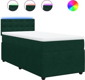 vidaXL Pat box spring cu saltea, verde închis, 90x200 cm, catifea