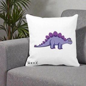 Perna Personalizata Stegozaur Mov, 40x40 cm, Alba Mata, Husa Detasabila, Perna Inclusa, BEKZ®
