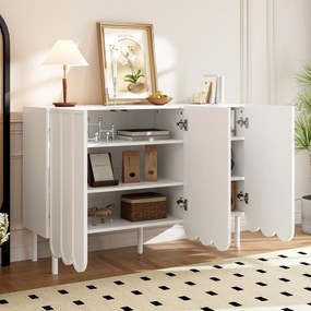 Comodă cu uși ondulate, spațiu de depozitare pentru living, hol &amp; sufragerie, 120x35x80 cm, Alb