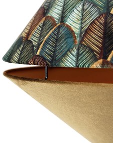 Lampă arcuită din alamă cu abajur dublu din catifea albă, cu design de frunze și bej - XXL