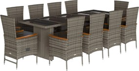 vidaXL Set mobilier de grădină cu perne, 11 piese, gri, poliratan